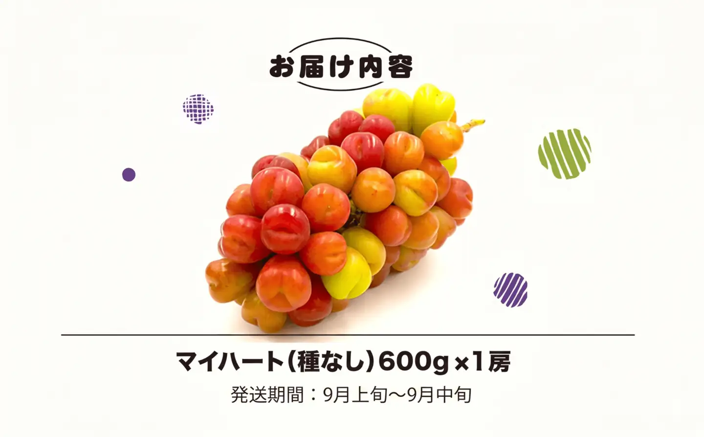 平山ぶどう園のマイハート（種なし）600g × 1房 /  / ぶどう ブドウ 葡萄 種なし たねなし フルーツ 果物 令和8年発送 HRB002