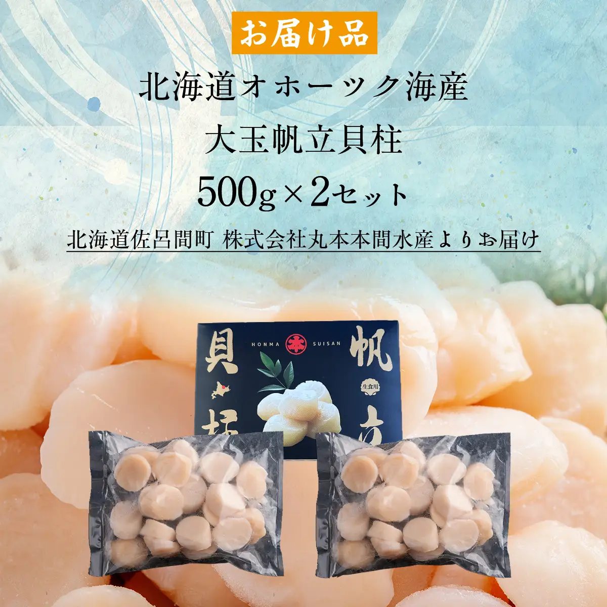 北海道オホーツク海産 大玉帆立貝柱 500g×2セット SRMR002 | 帆立