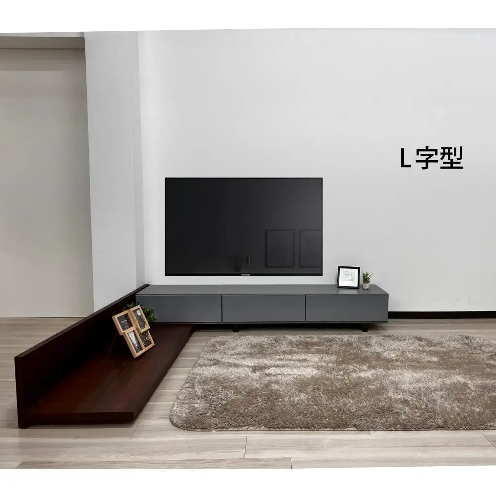 国産 伸縮式 テレビ台 レム 幅180‐300cm 上台ブラック 下台ブラウン