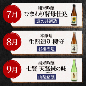 【12ヵ月定期便】集え！日本酒ラバー！北杜市蔵元　日本酒　計12本定期便　各月1本お届け！ 日本酒 12ヶ月 定期便 720ml 12本 各月1本 飲み比べ 純米吟醸 純米酒 七賢 生?造り 本醸造 山梨銘醸 谷櫻酒造 武の井酒造 蔵元 晩酌 ギフト 贈り物 プレゼント 酒 家飲み 山梨県 北杜市 母の日 父の日 [h169]