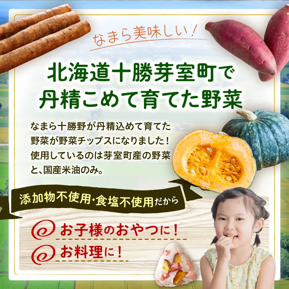  北海道十勝芽室町 なまら十勝野のSOZAI CHIPS 3種セット(さつまいも・かぼちゃ・ごぼう)　野菜 スナック 菓子 おやつ 野菜チップス 時短 手軽 料理 me001-049c