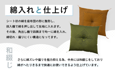 床の硬さを感じにくい「反毛わた」 座布団（八端判59cm×63cm）1枚【フクレハイウェイ】【ゴールド】 [A-20422_02]