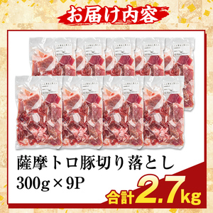 K-468-C ＜訳あり＞鹿児島県産 薩摩トロ豚切り落とし(計2.7kg)【ふるさと産直バザール】霧島市 部位ミックス 切落し  国産 鹿児島県産 肉 精肉 ワケアリ