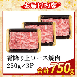 K-482-C 鹿児島県産A５等級黒毛和牛霜降り上ロース焼肉(計750g)【ふるさと産直バザール】霧島市 牛肉 国産 鹿児島県産 ロース 焼肉 肉 精肉