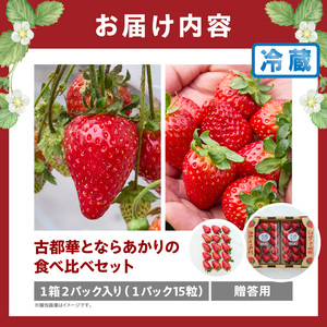 【2027年1月上旬～3月下旬発送】古都華とならあかりの食べ比べセット　1パック×2(1パック15粒) 化粧箱 国産 国産苺 ストロベリー 果物 果実的野菜 フルーツ デザート おやつ 糖度 濃厚 香り 鮮やか 甘い ビタミン 奈良県産 お取り寄せ 贈答用 送料無料
