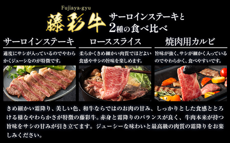 肉 藤彩牛 食べ比べ サーロイン ステーキ バラ カルビ ロース 計 700g 道の駅竜北  熊本県 氷川町 肉 牛肉 バラ カルビ 焼肉 ローススライス 黒毛和牛 ふるさと納税 A4～A5等級 切り落とし