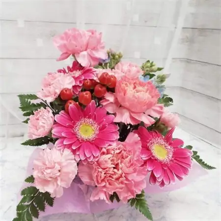 お任せ アレンジメント 生花 お祝い ピンク系【配送不可地域：離島】【1343522】