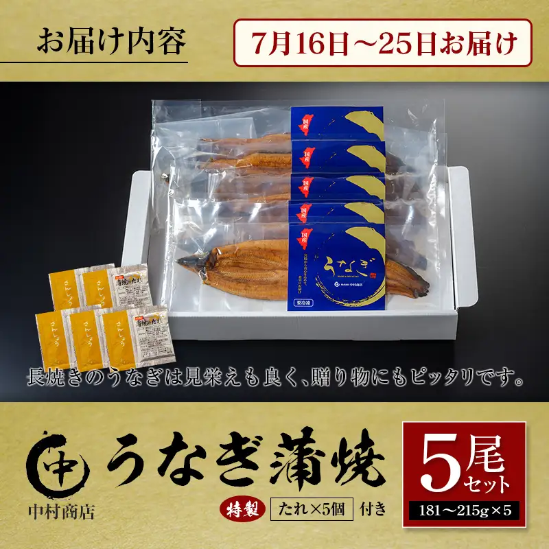 【土用の丑の日】うなぎ蒲焼5尾セット 計905g以上 中村商店