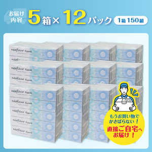 ボックスティッシュ 5箱 12パック 日用品 長持ち 大容量 エコ 防災 備蓄 消耗品 生活雑貨 生活用品 ウォーター 水 紙 ペーパー 生活必需品 花粉症 柔らかい 富士市 【配送不可地域：北海道・沖縄・離島】 [sf077-156]