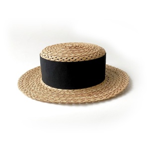 Mia Hat Straw Canotier 2505 ミア ハット 帽子 キャノチエ 麦わら帽子 ストローハット カンカン帽 58cm 天然草木 黒 リボン 細麦 ファッション 日本製 北杜市 [h333]