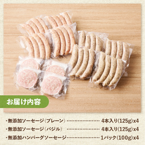 無添加ソーセージ（2種32本）・無添加ハンバーグソーセージ（100g×4パック）セット  詰合せ  バーベキュー キャンプ パーティー 手作り フランク 食べ比べ オールポーク 豚肉100％ 天然腸 山梨県 白州 北杜市  [h038]