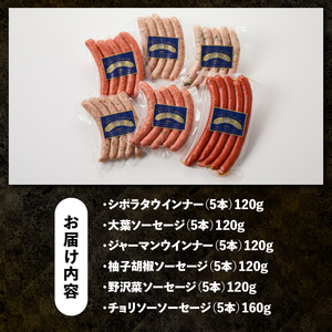 食べ比べソーセージセット（6種30本入り）ウインナー 詰合せ  大容量 チョリソー ジャーマン バーベキュー キャンプ パーティー 手作り フランク オールポーク 豚肉100％ 天然腸 山梨県 白州 北杜市 [h038]
