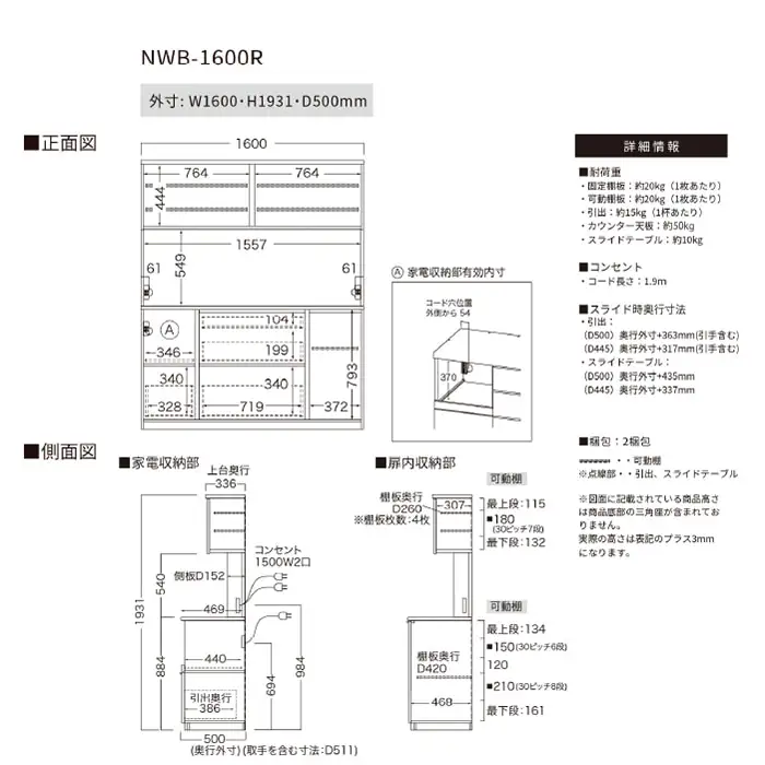 キッチンボード NWB-1600R [No.1090]