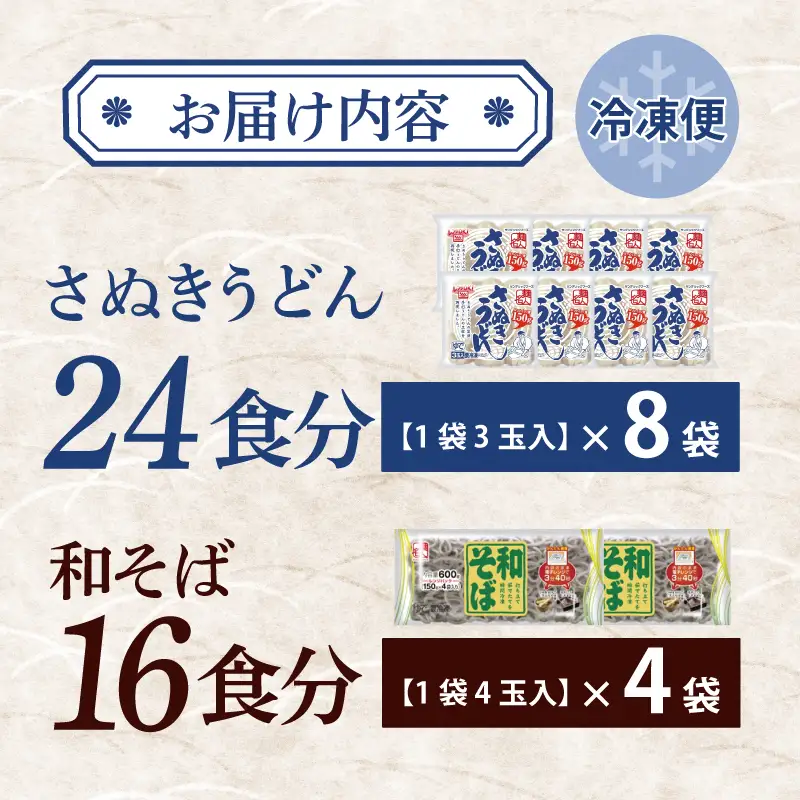 麺名人 さぬきうどん24食／和そば16食 計40食セット 個包装