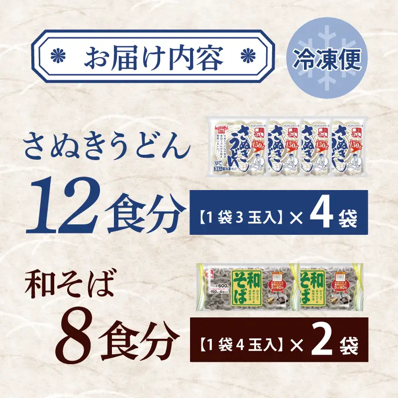 麺名人 さぬきうどん12食／和そば8食 計20食セット 個包装
