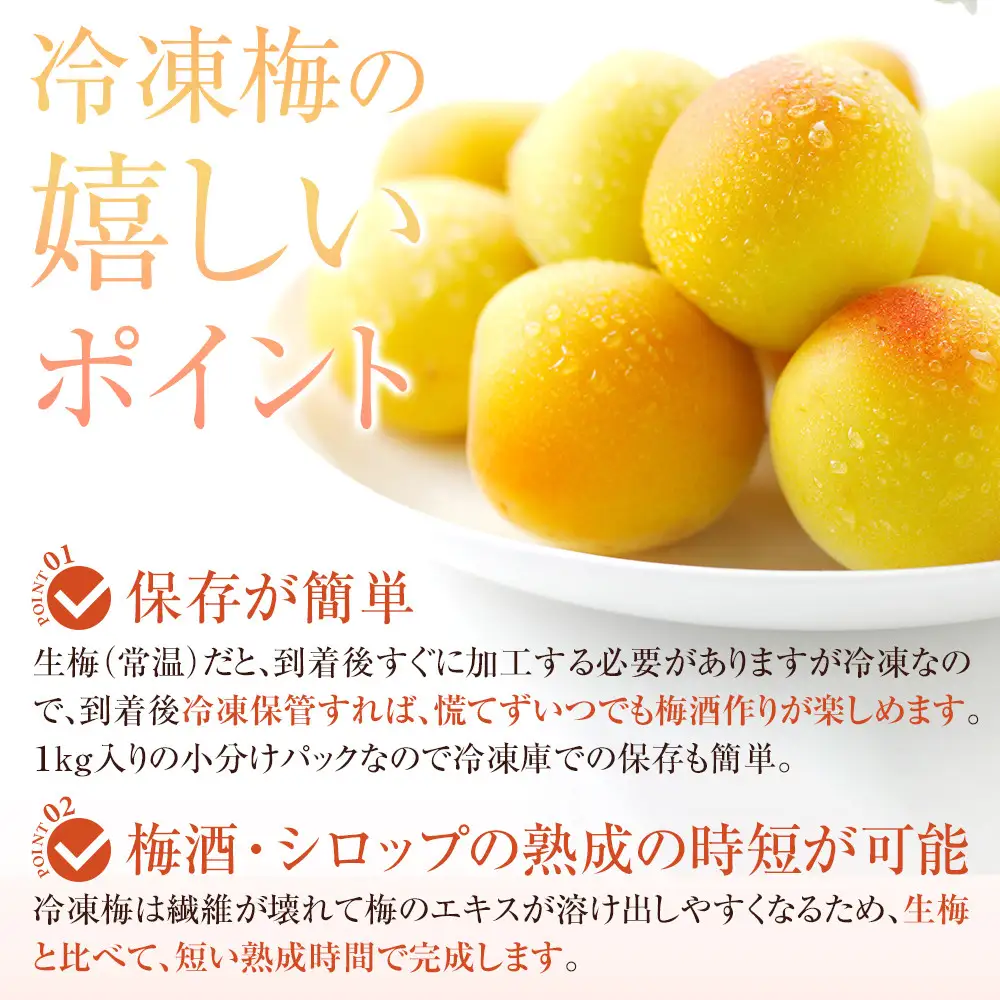 冷凍 紀州南高梅 完熟梅 約2kg L～4Lサイズ混合 ご家庭用