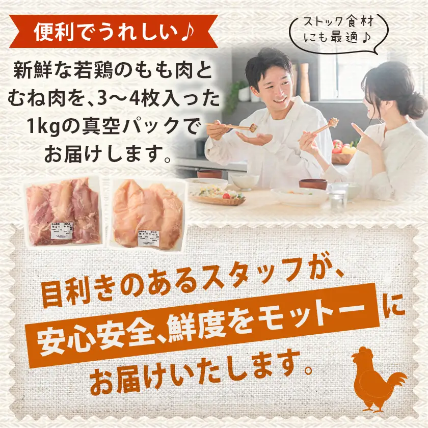 宮崎県産若鶏もも身&むね身2kgセット〔AA-M601〕_(都城市) 宮崎県産若鶏 真空パック もも身 むね身 2kgセット 鶏肉