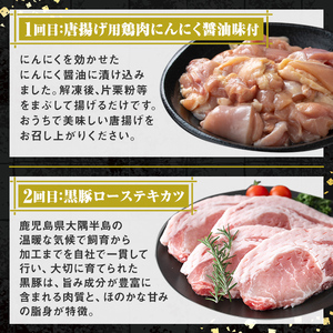 【C90001】＜定期便・全3回＞肝付町セレクト定期便《肉だらけお試し定期便》 鹿児島 牛肉 黒毛和牛 豚肉 黒豚 鶏肉 唐揚げ 味付け 定期便 セレクト 加工品 肉加工品 簡単調理 冷凍 冷凍食品 【株式会社きもつき未来商社そらまち】
