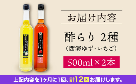 【12回定期便】　【飲む玄米酢】酢らり 大瓶2本セット（西海ゆず・いちご）＜川添酢造＞[CDN139]