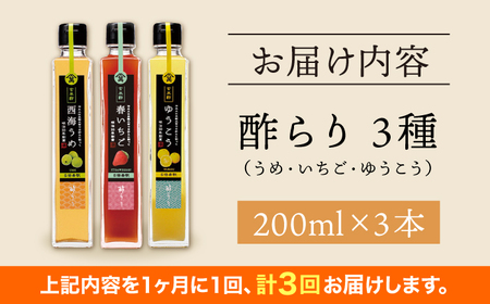 【3回定期便】（【飲む玄米酢】酢らり 3本セット（うめ・いちご・ゆうこう）＜川添酢造＞[CDN129]