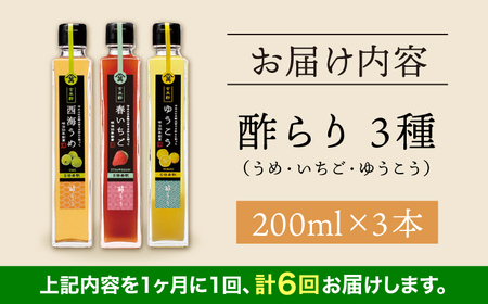 【6回定期便】（【飲む玄米酢】酢らり 3本セット（うめ・いちご・ゆうこう）＜川添酢造＞[CDN130]