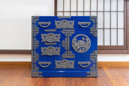 仙台箪笥 帳場箪笥 藍色漆塗り KB-19D（お申込書返送後3ヵ月～8ヵ月程度でお届け） 欅産業 職人 おすすめ 船箪笥