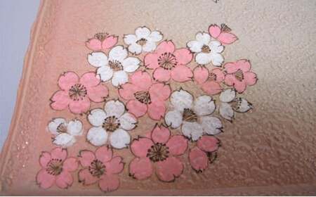 萩焼 桜散し足付角皿(皿立て付き)
