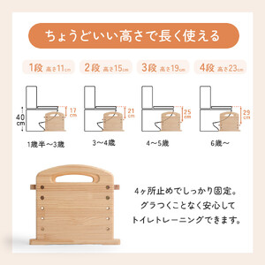 3WAY トイレ踏み台 4段階高さ調整可能 （天然木  パイン材利用）| 踏み台 子ども 子供 ステップ台 台 滑り止め付き 子ども用 洗面所 玄関 高さ調節可能 大川家具