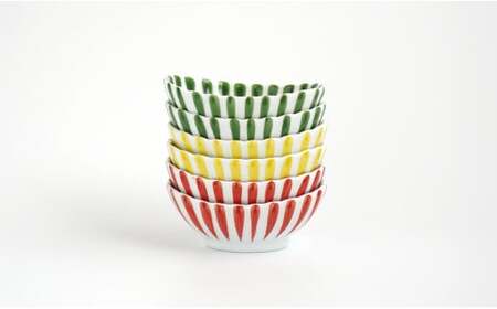 有田焼 菊渕楕円千代口 6個 セット 【富永陶磁器】 赤 黄 緑 菊割 十草 小鉢 小皿 楕円皿 薬味皿 おつまみ皿 和食器 食器 35000円 3.5万円 A35-600