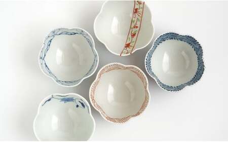 有田焼 花型 絵替わり小付 5個 セット【富永陶磁器】小鉢 小皿 食器セット 和食器 ギフト 染付 赤絵 錦 35000円 3.5万円 A35-601