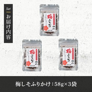 梅しそふりかけ (58g×3袋) 梅 うめ ウメ 赤しそ 赤紫蘇 福岡県産 芦屋町産 南高梅 夏 熱中症対策 塩分補給 小分け チャック付き フリカケ ごはんのお供 おにぎり おむすび お弁当 お茶漬け 【朝ごはん本舗】as05-125
