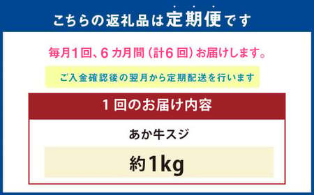 【6ヶ月定期便】 あか牛スジ 1kg （500g×2パック） 計6kg あか牛 牛肉 牛 お肉 肉 おかず 冷凍