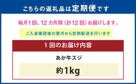 【12ヶ月定期便】 あか牛スジ 1kg （500g×2パック） 計12kg あか牛 牛肉 牛 お肉 肉 おかず 冷凍