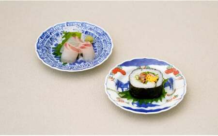 有田焼 13cm 輪花小皿 2柄セット（ 染付石垣 / 天啓赤絵群馬図）【福珠窯】食器 うつわ 器 お祝い 取り皿 菓子皿 古典柄 A35-316