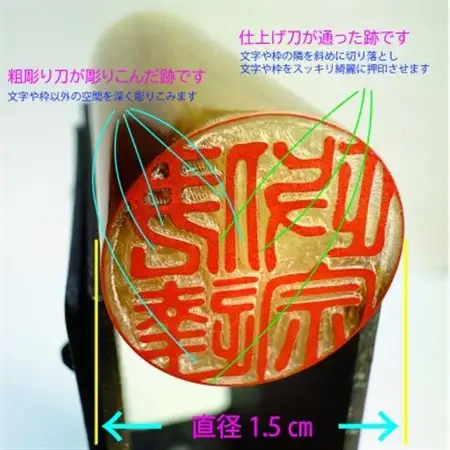 天然オランダ水牛(色)実印(15ミリ丸×60ミリ丈)に手書き文字作成、手作業での仕上げ彫りが光ります【1623867】