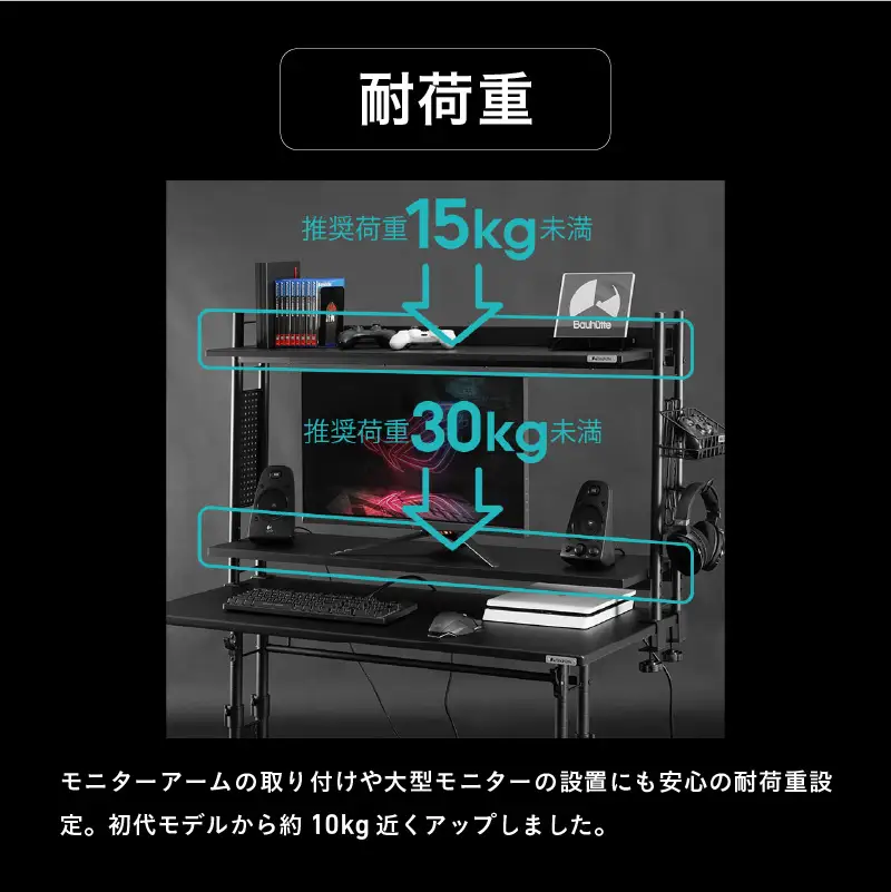 【Bauhutte】デスクラック2（BHS-1200HN-BK） - モニターアームの取り付けも可能な進化版デスクラック