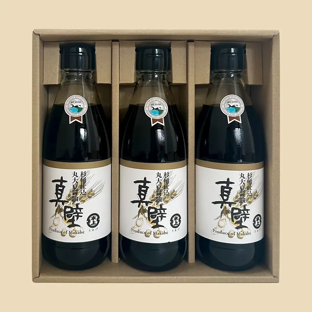 丸大豆醤油・真壁 ( 360ml × 3本 ) 醤油 しょうゆ しょう油 調味料 きあげ醤油 木桶仕込み 老舗 桜川市 鈴木醸造 手作り 田舎 セット 無添加 国産 老舗 丸大豆 おためし お試し ミニ [EP010sa]
