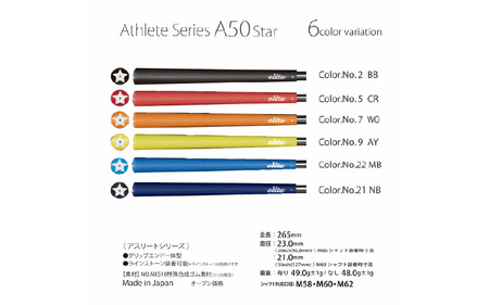 A50STARバックライン無アシッドイエロー ゴルフグリップ 5本セット - 飛距離性・コントロール性を追求したモデル
