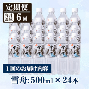 ＜定期便・全6回(毎月)＞ナチュラル ミネラル ウォーター 雪舟 (総量144本・500ml×24本×6回)定期便 国産 鉱泉水 お水 ドリンク 大自然 天然 料理 健康 維持 防災 常温 保存 6回【HD250】【さいき本舗 城下堂】