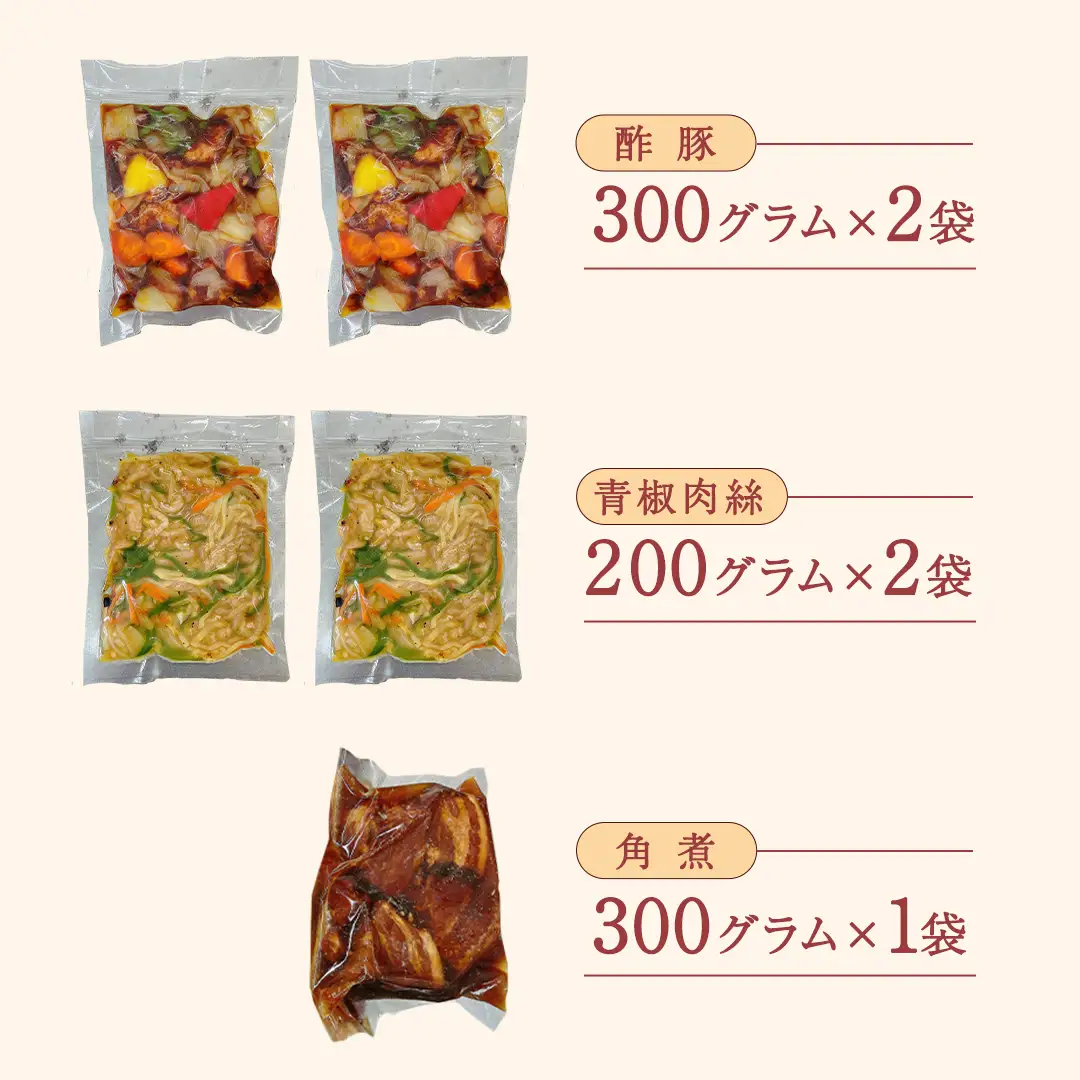 美明豚 角煮 ＆ 青椒肉絲 ＆ 酢豚 セット 計5パック (茨城県共通返礼品 行方市) 国産 豚肉 冷凍 小分け 豚 ぶた 肉 ポーク ブランド豚 冷凍食品 冷食 常備食 煮物 惣菜 おかず 保存食 レトルト レンチン 中華 中華料理 本格中華 [CV022sa]
