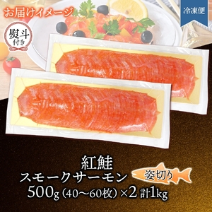 無地熨斗 紅鮭スモークサーモン姿切り 500g×2パック お取り寄せグルメ カルパッチョ おつまみ【配送不可地域：離島】【1639106】