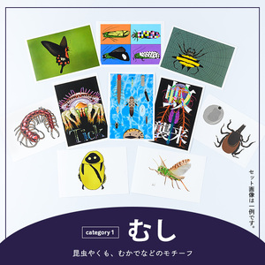 尾上瑞紀 アート作品 ポストカード(むし・計10枚)  みー君 京都 宇治 昆虫 オリジナル 芸術 イラスト テレビ メディア SNS ギフト プレゼント イラスト 絵画 アーティスト クリエイター 応援 【uj-FC001-A】【尾上瑞紀】