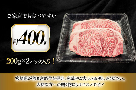 牛肉 宮崎牛 サーロイン ステーキ 200g 2枚 計400g [ローカルブランディング 宮崎県 日向市 452061527]