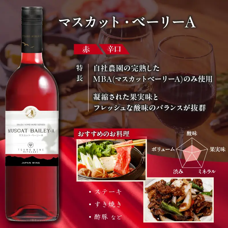 都農ワイン赤・ロゼ(辛口・甘口)2本セット 酒 飲料 アルコール 国産_T014-0355