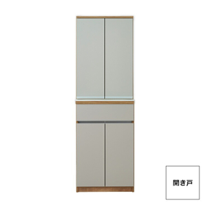 【開梱設置】キッチンボード カフェ60　60上台(DB)＋開き戸（ナチュラル＆グレー）_開梱設置 キッチンボード カフェ 60 大川家具 上台DB 下台  開き戸 ナチュラル＆グレー 両開き 棚 出し入れ 簡単 耐震ダボ 可動棚 扉 引出し 収納 キッチン 家具 国内製造 お取り寄せ 福岡県 久留米市 送料無料 〔Qd093-06〕