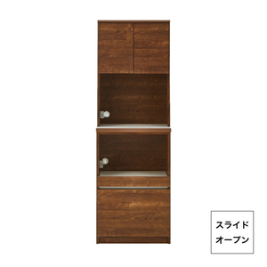 【開梱設置】キッチンボード カフェ60　60上台(OP)＋スライドオープン（ブラウン）_開梱設置 キッチンボード カフェ 60 大川家具 上台OP 下台 スライドオープン ブラウン 耐震ダボ 可動棚 扉 引出し 収納 コンセント付き キッチン 家具 国内製造 お取り寄せ 福岡県 久留米市 〔Qd094-05〕