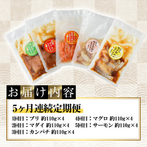 ＜定期便・全5回(連続)＞海鮮 お魚漬け丼 ぶり 真鯛 カンパチ マグロ サーモン 定期便 食べ比べ セット 簡単 便利 小分け 個包装 まだい 鰤 鮪 お取り寄せ 海鮮丼 時短 【UZ-14】【請関水産】