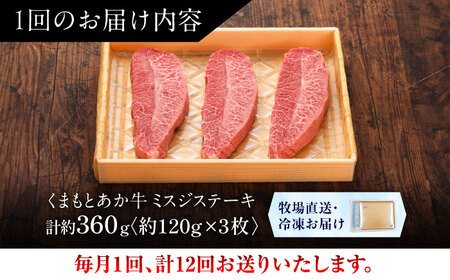 全12回定期便 GI認証 くまもとあか牛ミスジステーキ 約120g×3枚 BHAS083 ミスジ