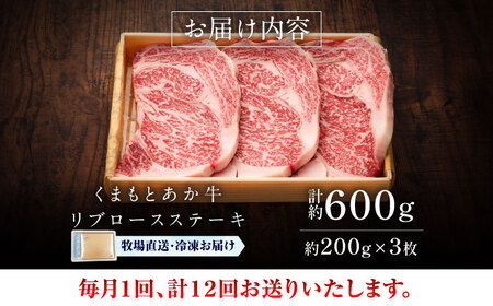 全12回定期便 GI認証 くまもとあか牛リブロースステーキ 約200g×3枚 BHAS089 リブロースステーキ