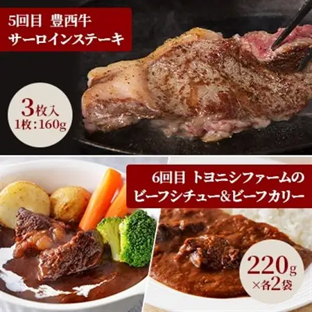 【毎月定期便】豊西牛満喫コース全6回【配送不可地域：離島】【4065345】